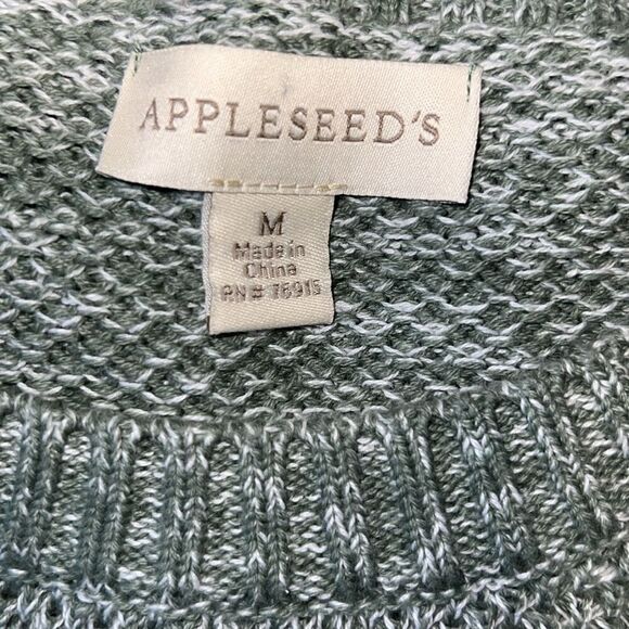 APPLESEED’S Sage Green and White Marled Cotton Knit Sweater-M - Picture 7 of 9